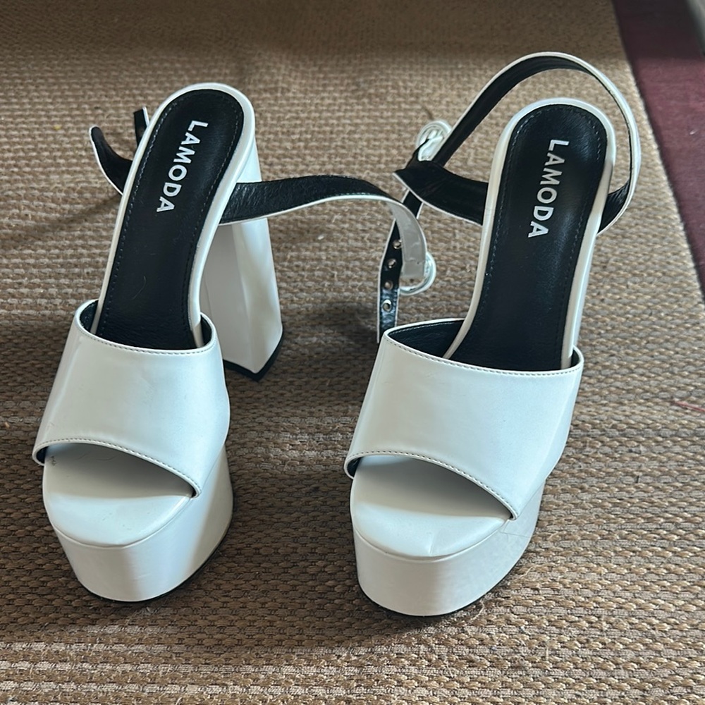 Lamoda White Platform Slingback Sandals